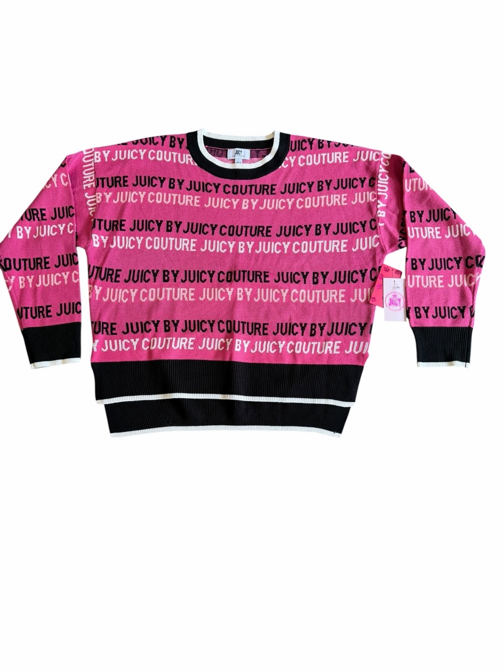 NWT Juicy by Juicy Couture Logo Sweater Pink Graphic Knit Pullover Large